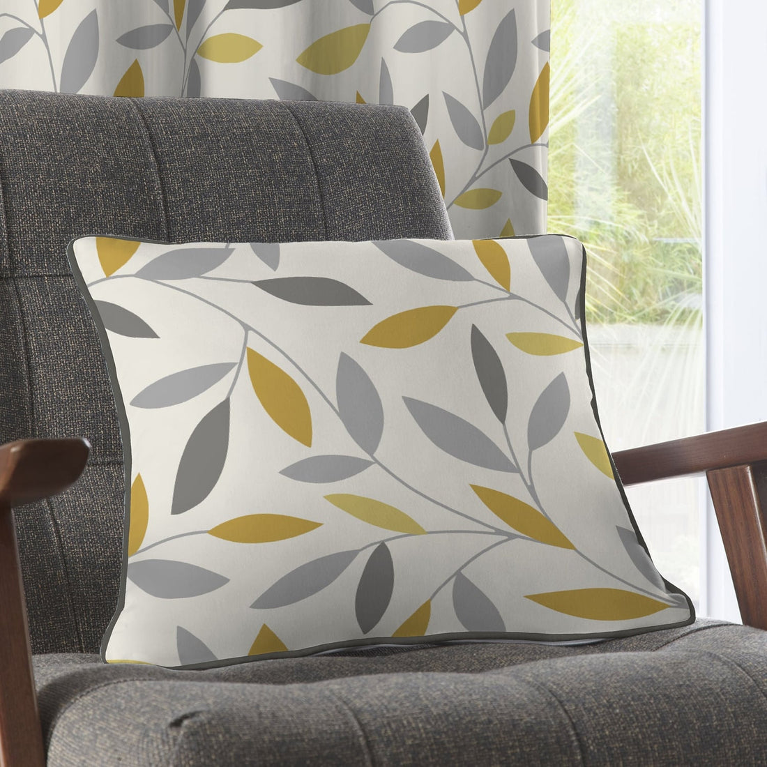 Beechwood Patterned 100% Cotton Ochre Cushion Cover 43cm x 43cm ( 43cm x 43cm )