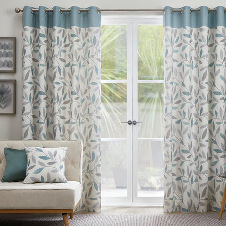 Beechwood Eyelet Curtains - Duck Egg Light Filtering Printed