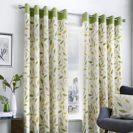 Beechwood Eyelet Curtains - Green Light Filtering Printed