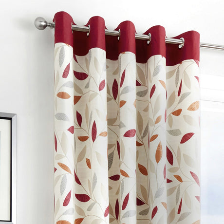 Beechwood Eyelet Curtains - Red Light Filtering Printed - Beechwood Eyelet Curtains In Red 3