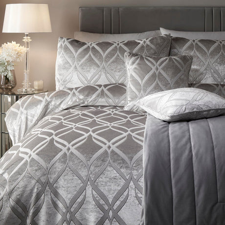 Belfort Velvet Duvet Cover Set - Silver - Belfort Duvet Cover Set In Silver 2