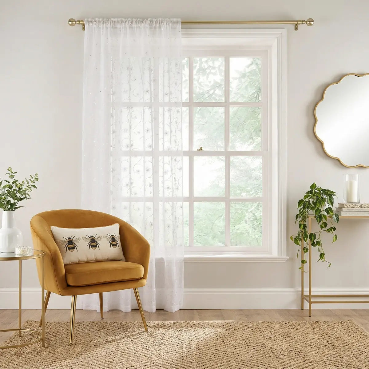 Belle Embroidered Slot Top Voile Curtain Panel 1