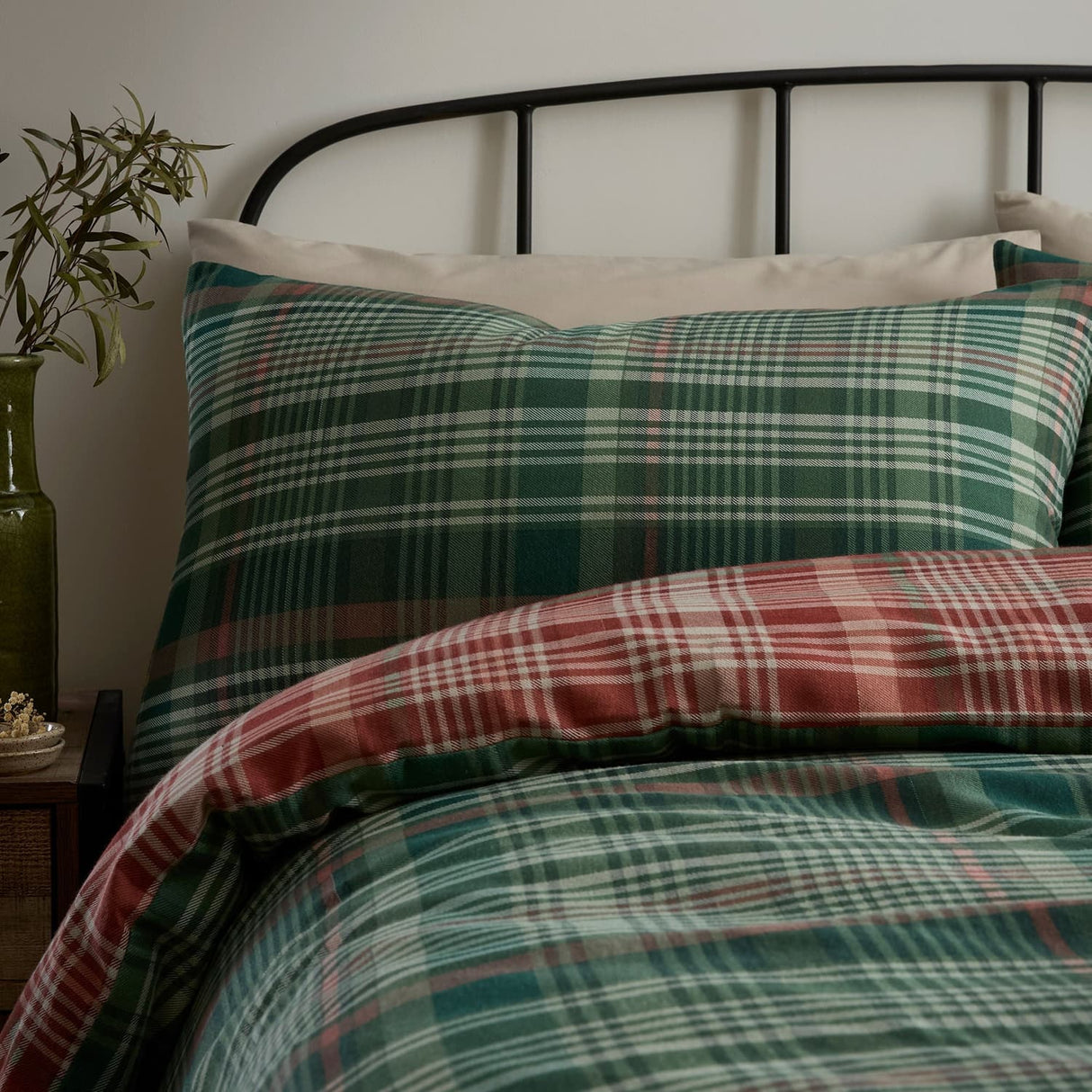 Bennet Check Cosy Flannelette Duvet Cover Set - Bennet Check Duvet Cover Set In Green 2