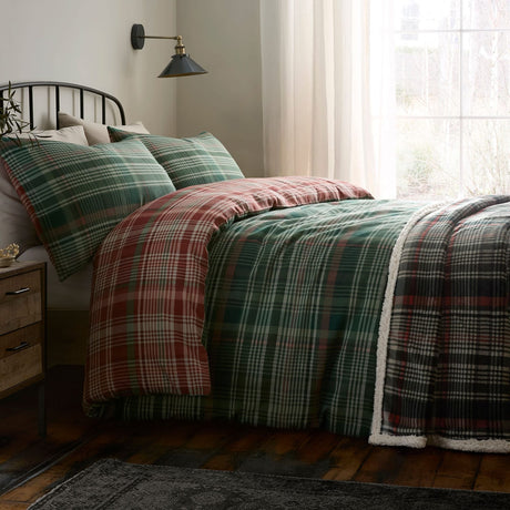 Bennet Check Cosy Flannelette Duvet Cover Set - Bennet Check Duvet Cover Set In Green 4