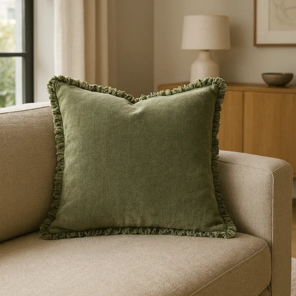 Bertie Washed 100% Cotton Velvet Moss Cushion Cover 45cm x 45cm