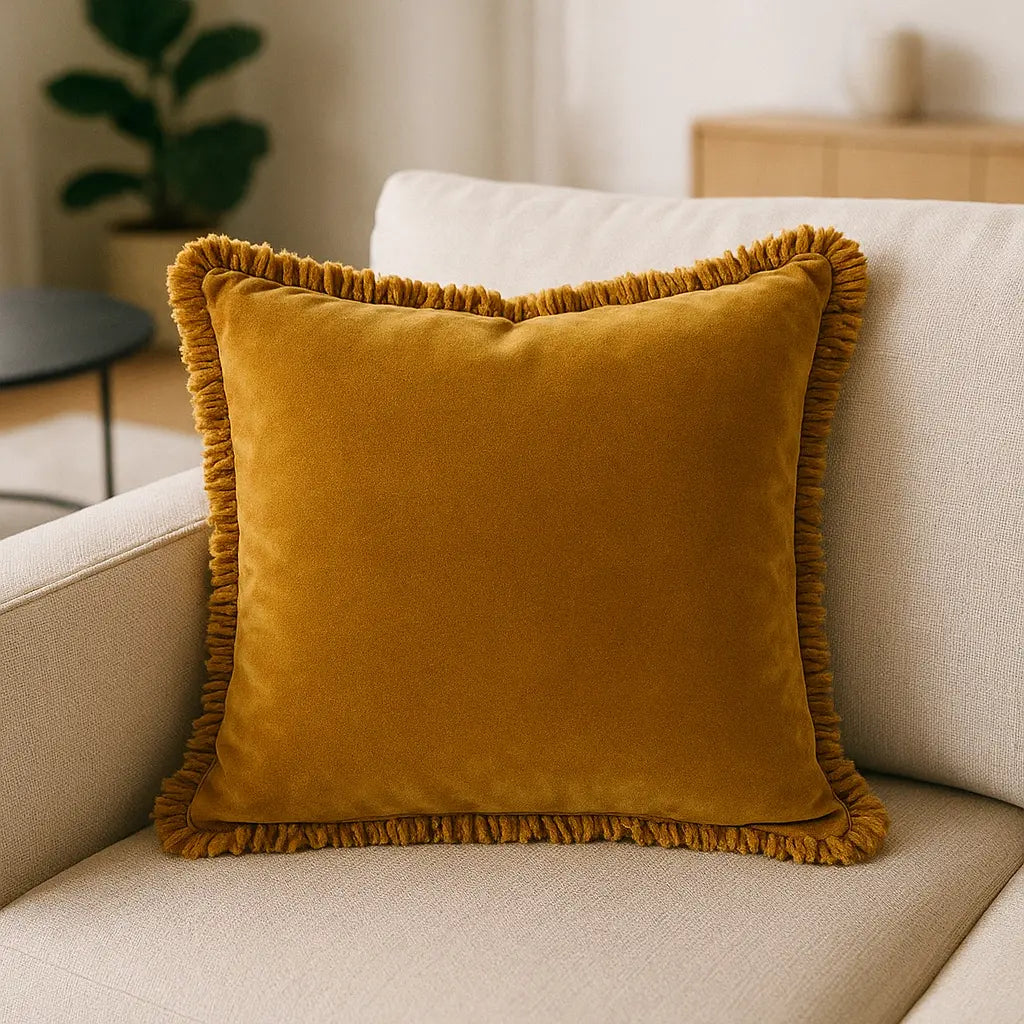 Bertie Washed 100% Cotton Velvet Saffron Cushion Cover 45cm x 45cm