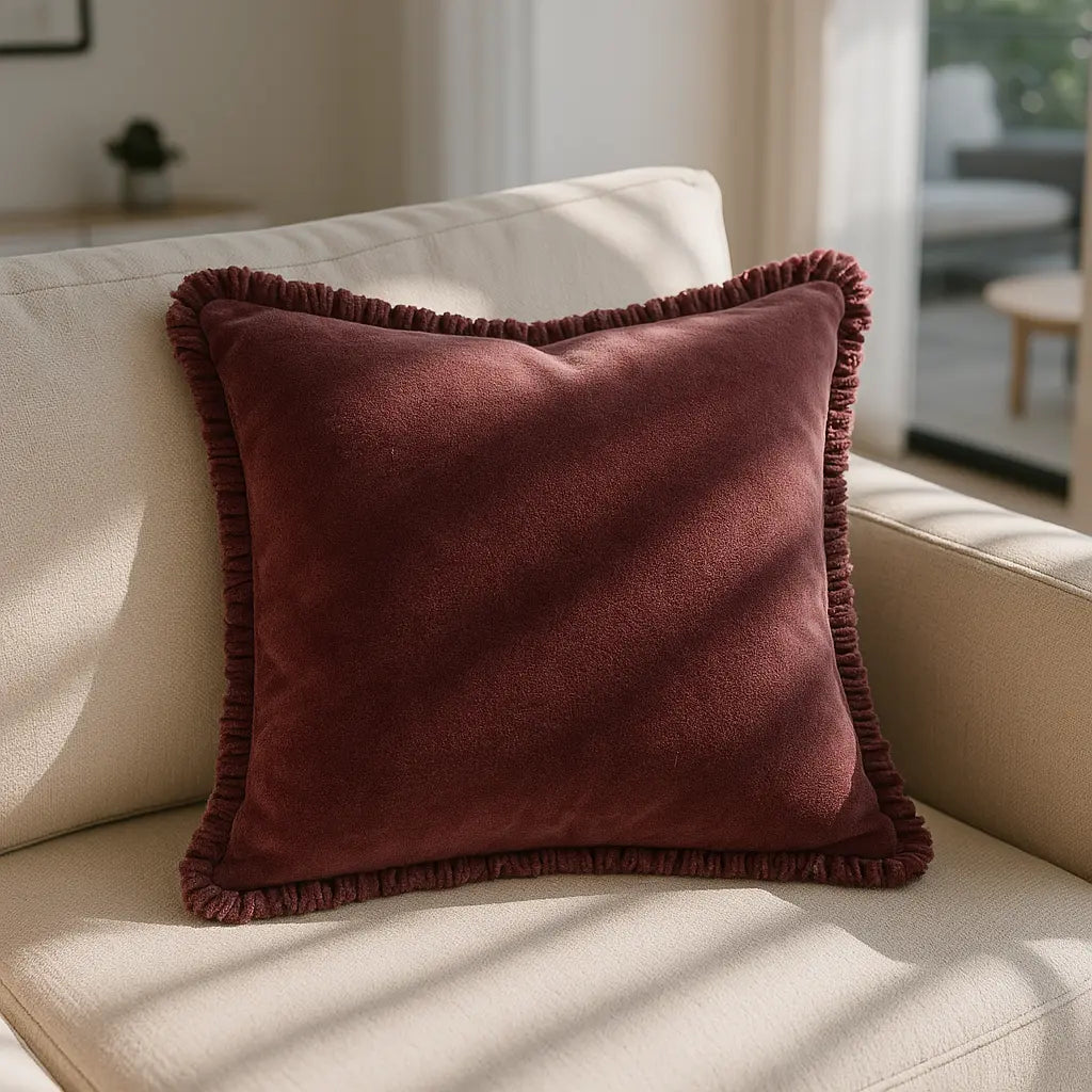 Bertie 100% Cotton Velvet Burnt Red Cushion Cover or Filled Cushion 45cm x 45cm