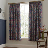 Bessie Floral Pencil Pleat Tape Top Curtains Light Filtering Polycotton - Navy
