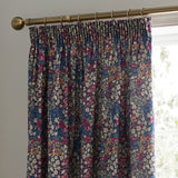 Bessie Floral Pencil Pleat Tape Top Curtains Light Filtering Polycotton - Navy - Bessie Pencil Pleat Curtains In Navy 2