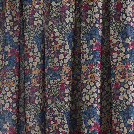 Bessie Floral Pencil Pleat Tape Top Curtains Light Filtering Polycotton - Navy - Bessie Pencil Pleat Curtains In Navy 3