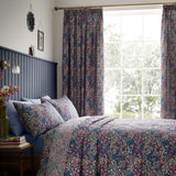 Bessie Floral Pencil Pleat Tape Top Curtains Light Filtering Polycotton - Navy - Bessie Pencil Pleat Curtains In Navy 4