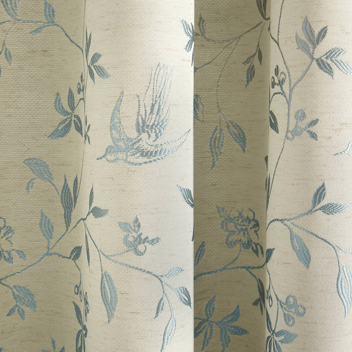Bird Trail Jacquard Pencil Pleat Curtains Beige Thermal Light Filtering - Bird Trail Pencil Pleat Curtains In Duck Egg 2
