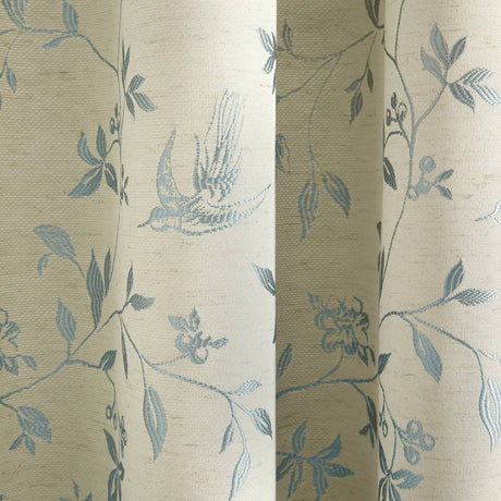 Bird Trail Jacquard Pencil Pleat Curtains Beige Thermal Light Filtering - Bird Trail Pencil Pleat Curtains In Duck Egg 2