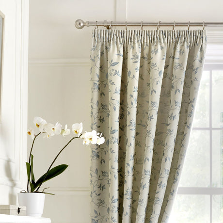 Bird Trail Jacquard Pencil Pleat Curtains Beige Thermal Light Filtering - Bird Trail Pencil Pleat Curtains In Duck Egg 3