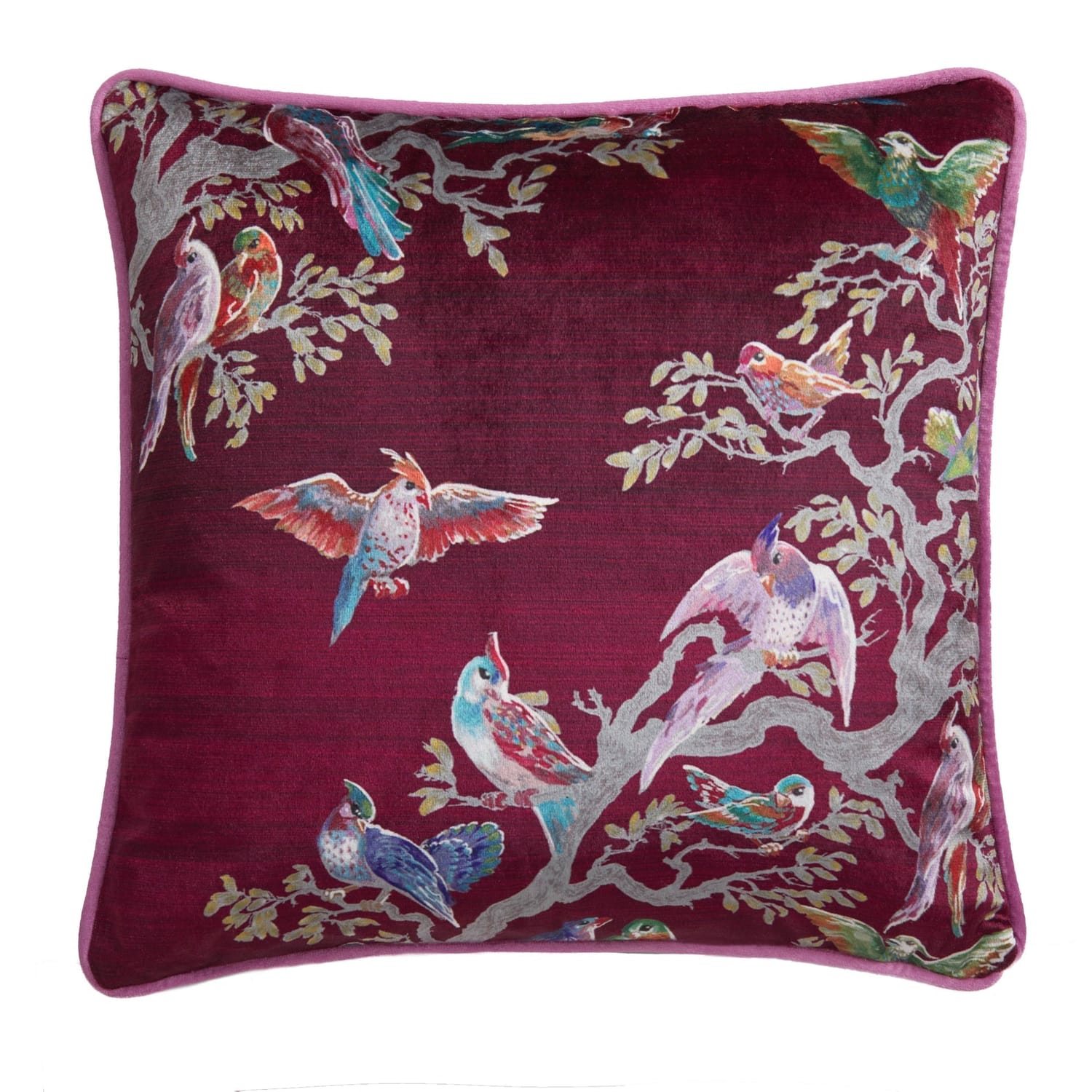 Laurence Llewelyn-Bowen Birdity Absurdity Blue Pink Cushion Cover 43cm x 43cm - Pink - Birdity Absurdity Cushion In Pink 43 X 43Cm 2