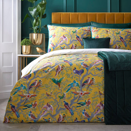 Laurence Llewelyn-Bowen Birdity Absurdity Yellow Cotton Duvet Cover Set - Yellow