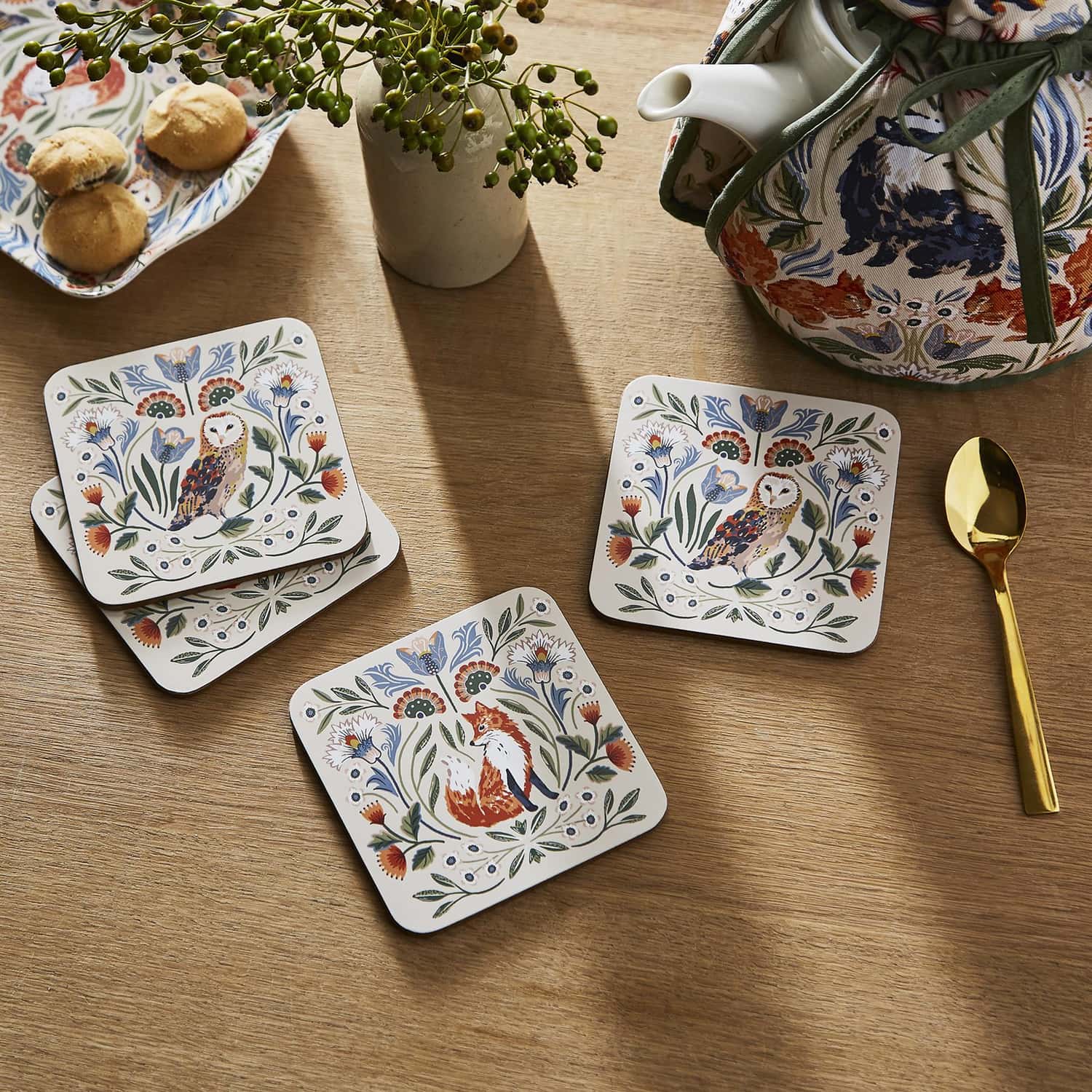 Ulster Weavers Blackthorn Floral Coasters 4 Pack - Blackthorn Coasters 4 Pack In Beige 3