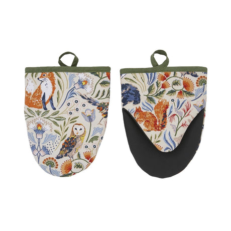 Ulster Weavers Blackthorn Floral Cotton Textiles Microwave Mitts Pair - Blackthorn Microwave Mitts Pair In Beige 2