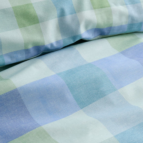 Block Check Cotton Blend Duvet Cover Set - Blue - Block Check Duvet Cover Set In Blue 3