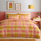 Block Check Cotton Blend Duvet Cover Set - Orange
