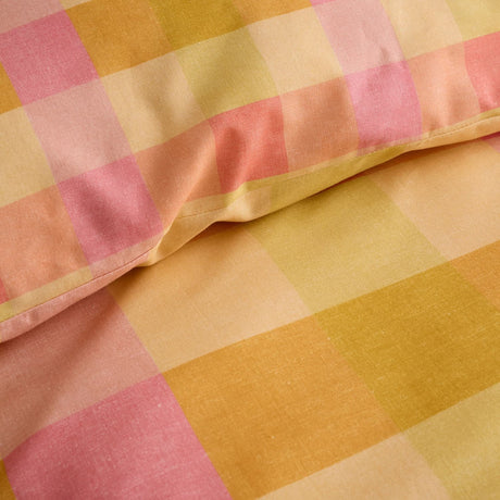 Block Check Cotton Blend Duvet Cover Set - Orange - Block Check Duvet Cover Set In Orange 3