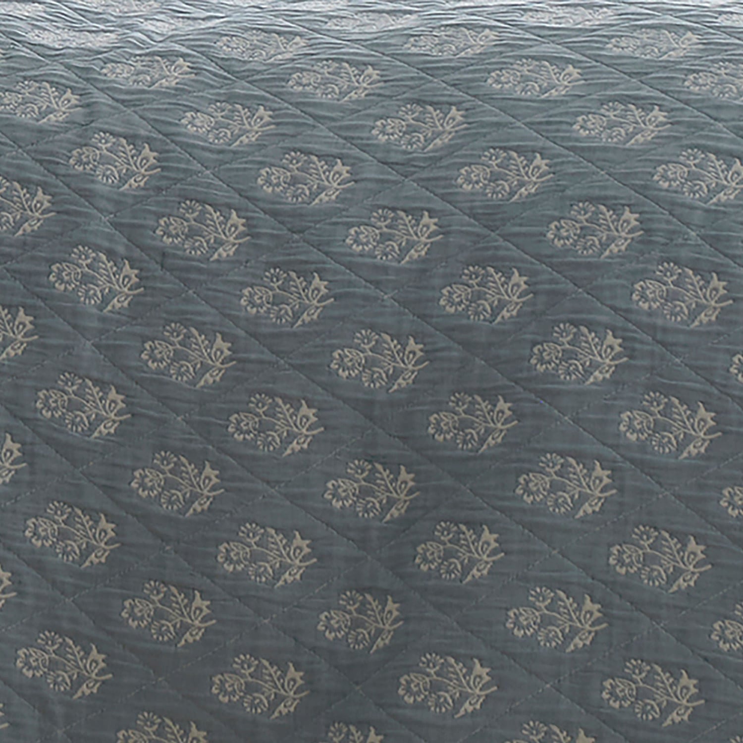 Decorative Block Floral Jacquard Bedspread Blue 235cm x 235cm - Block Floral Bedspread In Blue 235 X 235Cm 2