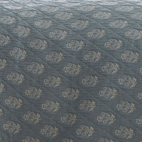 Decorative Block Floral Jacquard Bedspread Blue 235cm x 235cm - Block Floral Bedspread In Blue 235 X 235Cm 2
