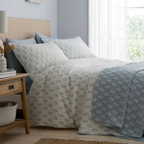 Decorative Block Floral Blue Jacquard Duvet Cover Set