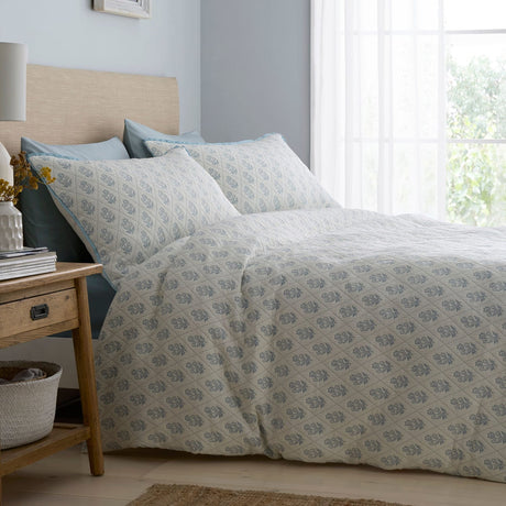 Decorative Block Floral Blue Jacquard Duvet Cover Set - Block Floral Duvet Cover Set In Blue 2