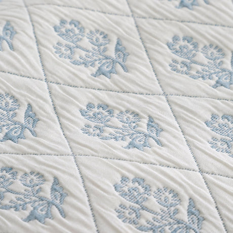 Decorative Block Floral Blue Jacquard Duvet Cover Set - Block Floral Duvet Cover Set In Blue 4