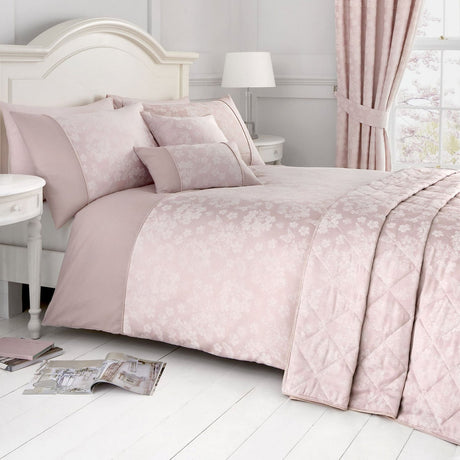 Blossom Jacquard Floral Woven Bedspread - Blossom Bedspread In Blush 240 X 220Cm 2