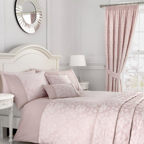 Blossom Jacquard Pencil Pleat Curtains Light Filtering Polycotton - Blossom Pencil Pleat Curtains In Blush 2