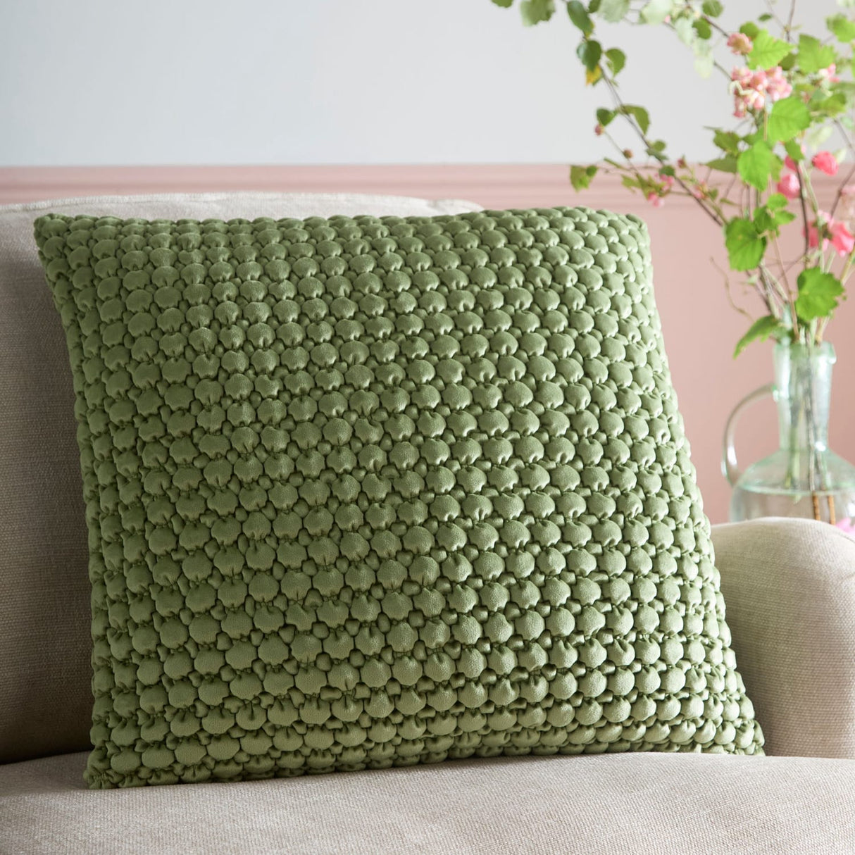 Bobble Textured Filled Cushion / Cover 55 x 55cm 22" x 22" - Olive