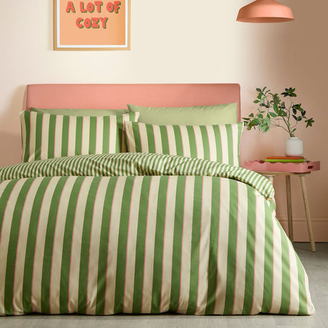 Bold Stripe Green Polycotton Duvet Cover Set