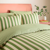 Bold Stripe Green Polycotton Duvet Cover Set - Bold Stripe Duvet Cover Set In Green 2
