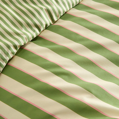 Bold Stripe Green Polycotton Duvet Cover Set - Bold Stripe Duvet Cover Set In Green 3