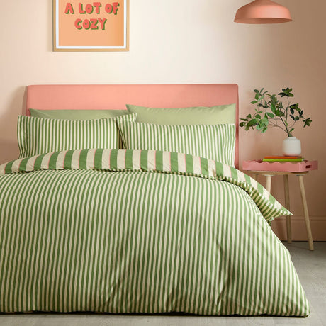 Bold Stripe Green Polycotton Duvet Cover Set - Bold Stripe Duvet Cover Set In Green 4