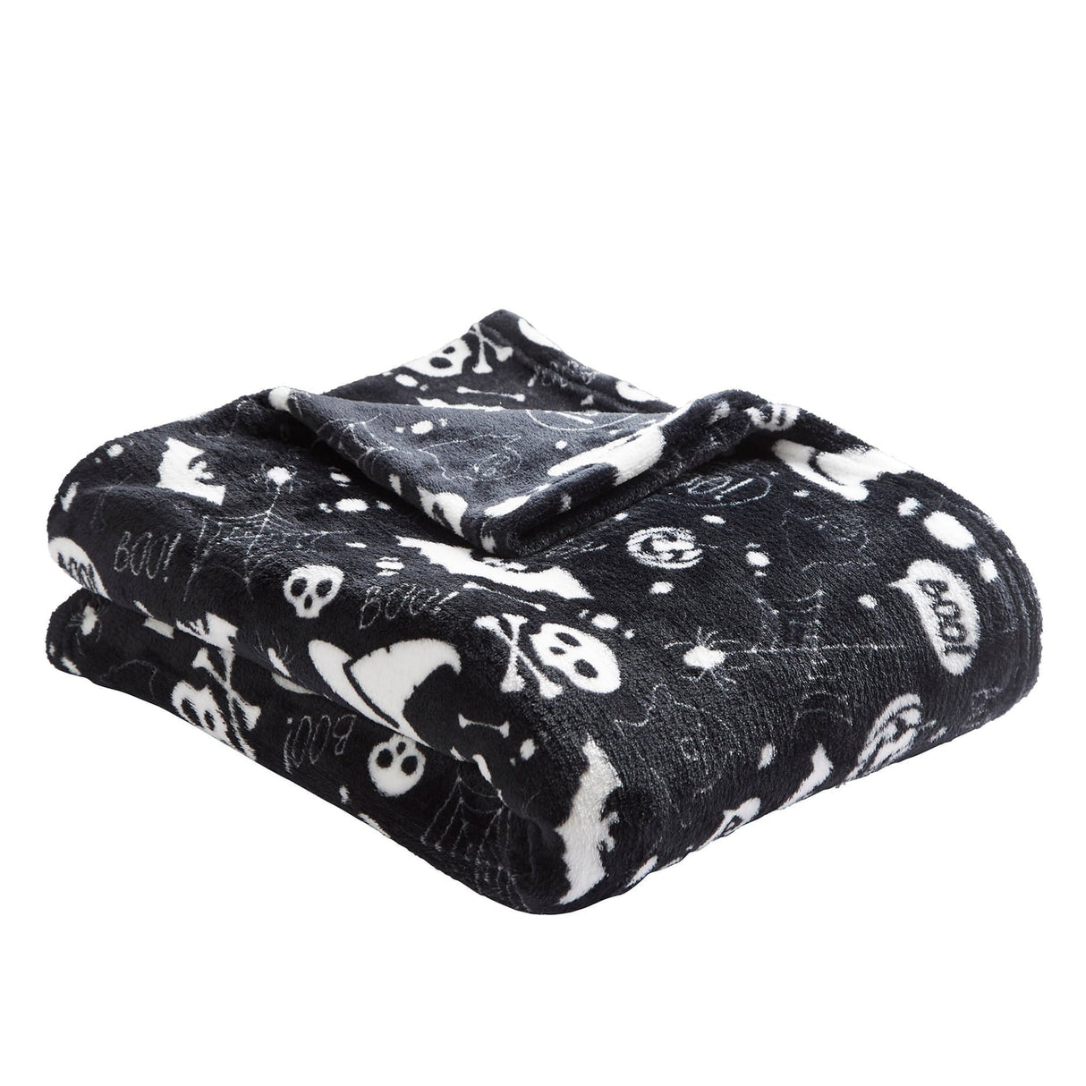 Boo! Halloween Orange Fleece Throw – Black – 120cm x 150cm