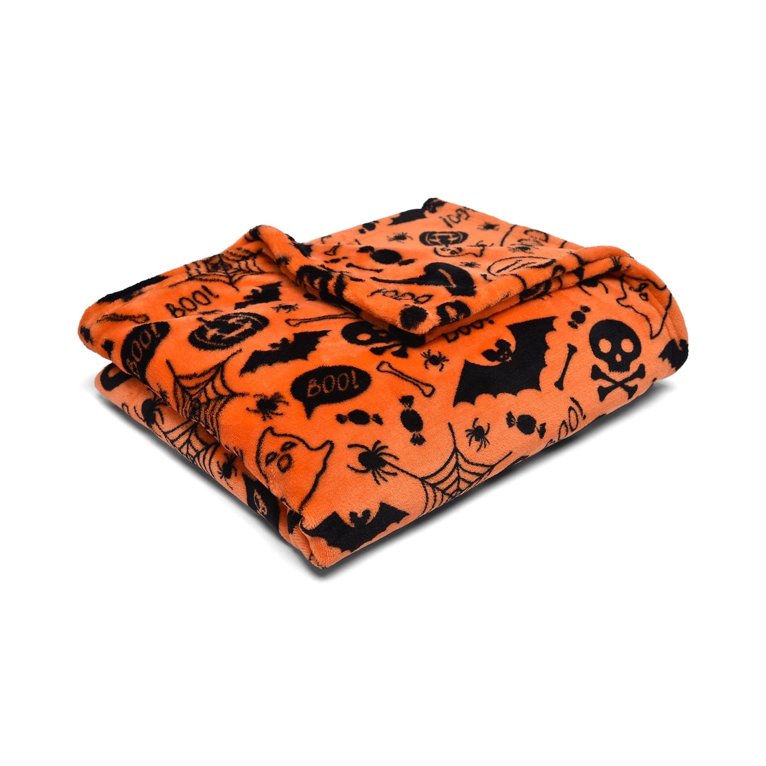 Boo! Halloween Orange Fleece Throw – Orange – 120cm x 150cm