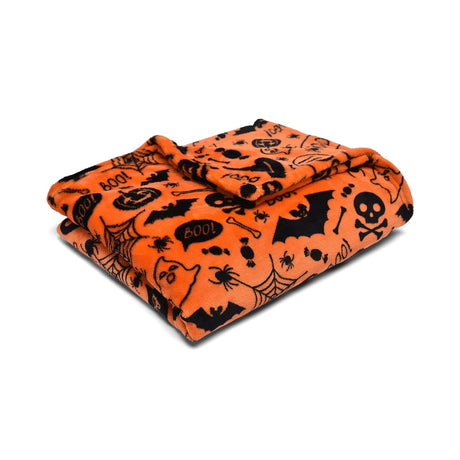 Boo! Halloween Orange Fleece Throw – Orange – 120cm x 150cm