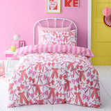 Bow and Stripes Microfibre Duvet Cover Set - Pink