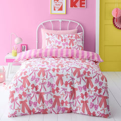Bow and Stripes Microfibre Duvet Cover Set - Pink