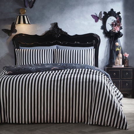 Bows Noir Grey Polycotton Duvet Cover Set - Bows Noir Halloween Duvet Cover Set In Grey 4