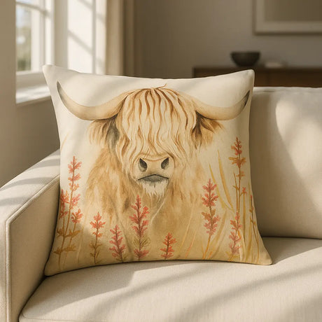 Bramble Cushion Cover / Filled Cushion 17" x 17" (43cm x 43cm) - Highland Cow