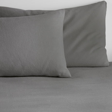 Snug Soft Brushed Cotton Flannelette Pillowcase Pair - Brushed Bedding Pair Of Housewife Pillowcases In Charcoal 50 X 75Cm 2