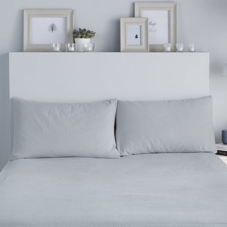 Snug Soft Brushed Cotton Flannelette Pillowcase Pair - Brushed Bedding Pair Of Housewife Pillowcases In Silver 50 X 75Cm 1