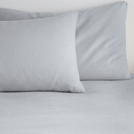 Snug Soft Brushed Cotton Flannelette Pillowcase Pair - Brushed Bedding Pair Of Housewife Pillowcases In Silver 50 X 75Cm 2