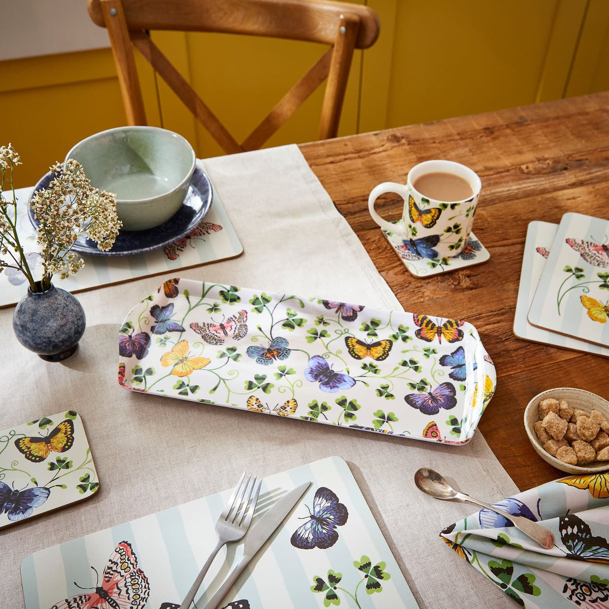 Ulster Weavers Butterfly Grove Floral Large Scatter Tray - Butterfly Grove Small Serving Tray In Blue 2