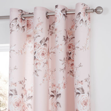 Catherine Lansfield Canterbury Floral Eyelet Curtains - Blush Polycotton