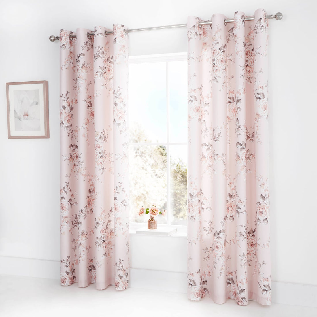 Catherine Lansfield Canterbury Floral Blush Eyelet Curtains